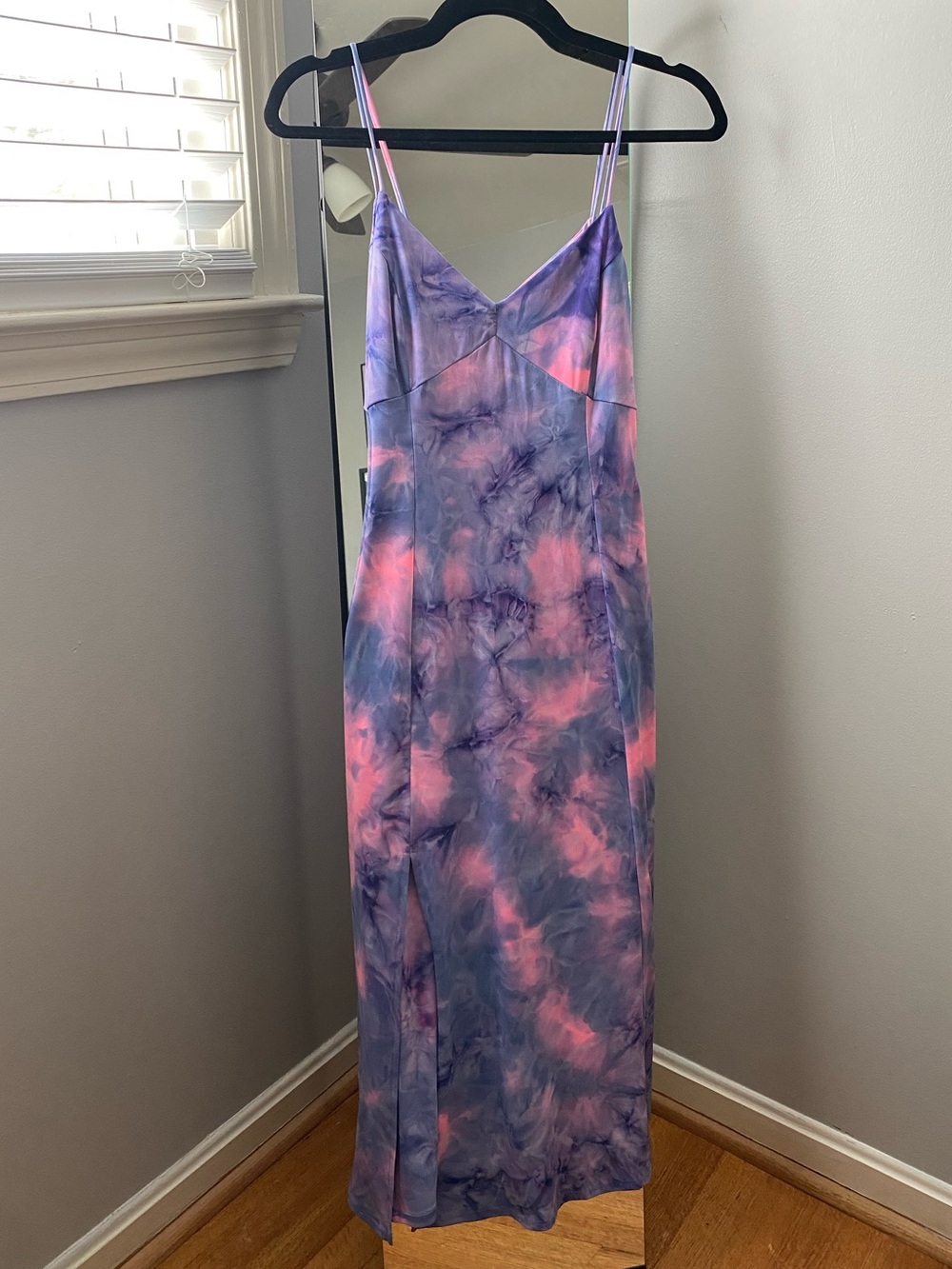 Flowy Tie-Dye Dress with Slit, Purple & Pink
